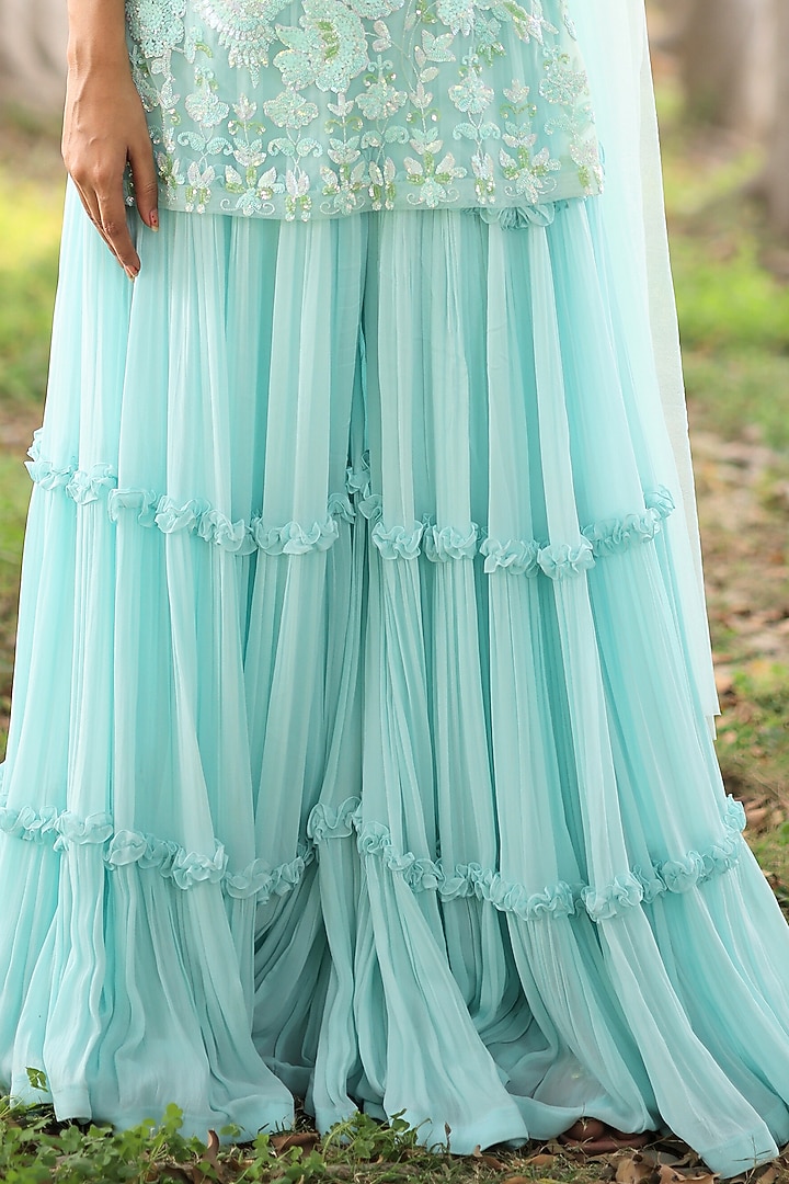 Ice Blue Georgette Wedding Sharara Set by House Of Tushaom at Pernia's Pop Up Shop