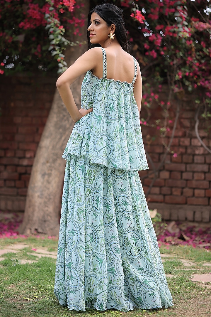 Jade Green Georgette Printed Party Wear Sharara Set by House Of Tushaom at Pernia's Pop Up Shop