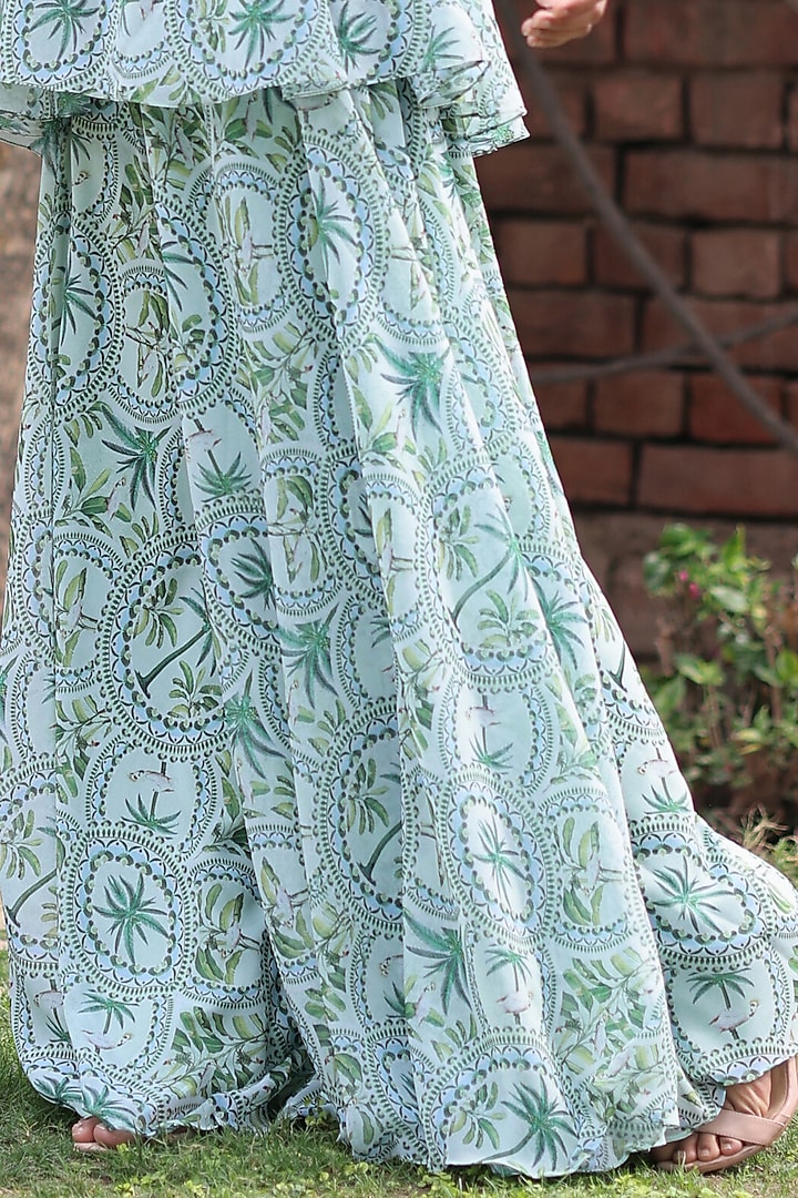 Jade Green Georgette Printed Party Wear Sharara Set by House Of Tushaom at Pernia's Pop Up Shop