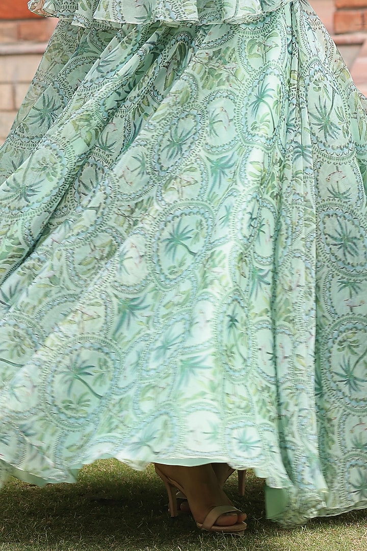 Jade Green Organza Printed Wedding Lehenga Set by House Of Tushaom at Pernia's Pop Up Shop