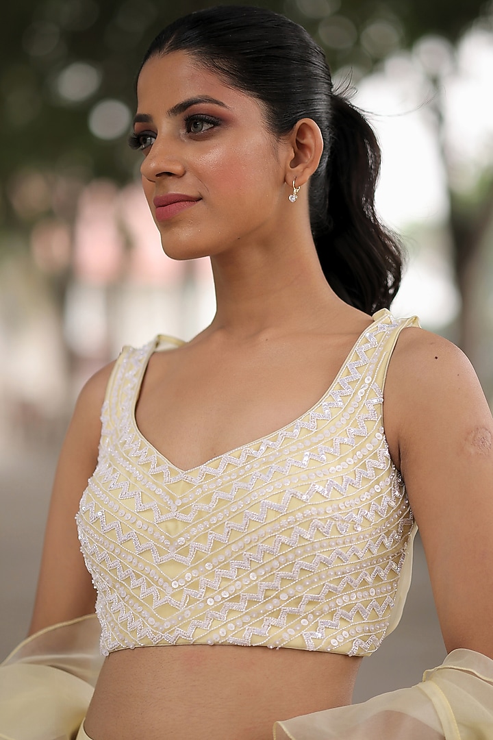 Lemon Sorbet Organza & Net Lehenga Set by House Of Tushaom at Pernia's Pop Up Shop