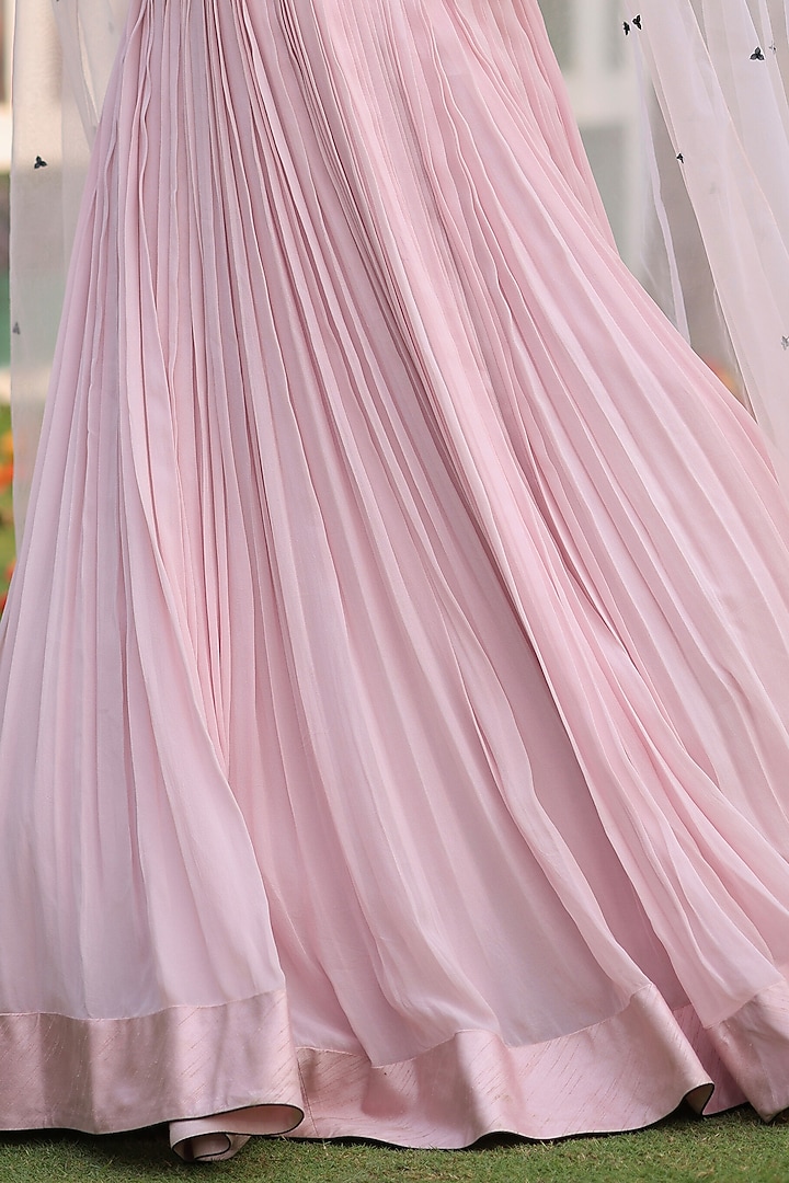 Peony Pink Georgette Embroidered Wedding Lehenga Set by House Of Tushaom at Pernia's Pop Up Shop