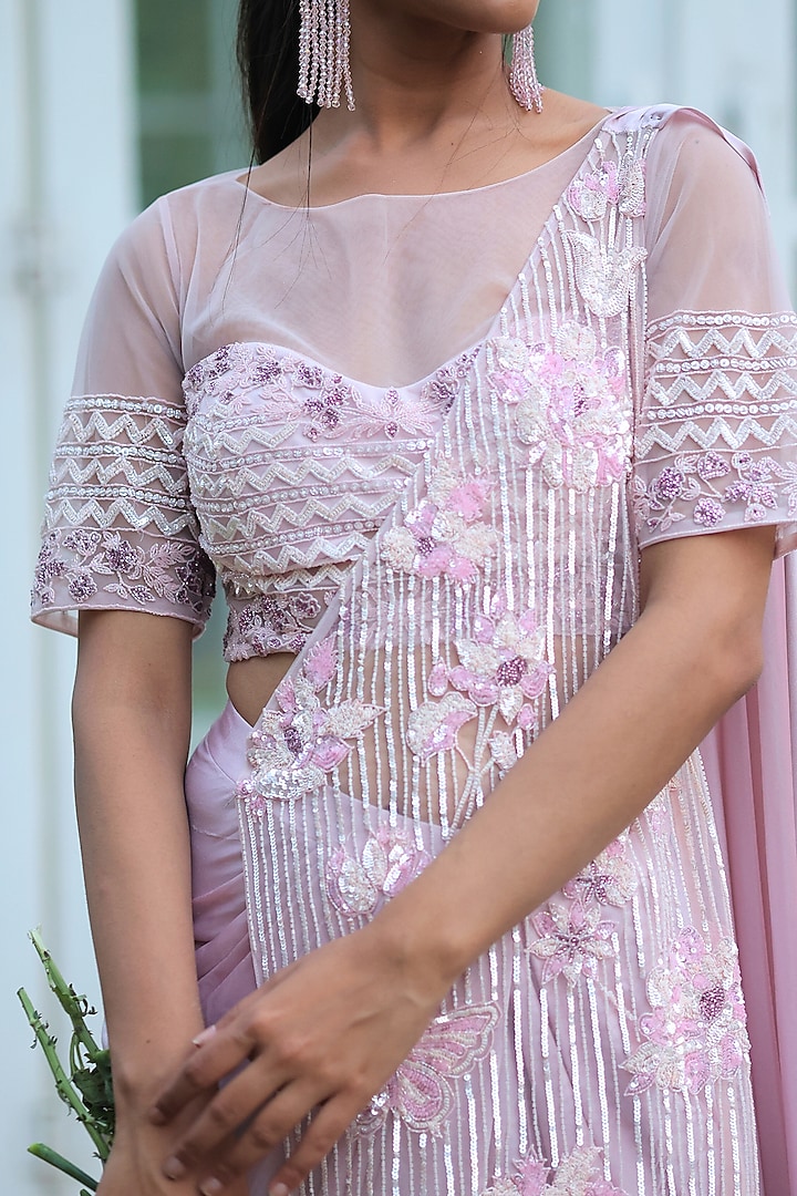 Peony Pink Lycra Draped Wedding Saree Set by House Of Tushaom at Pernia's Pop Up Shop
