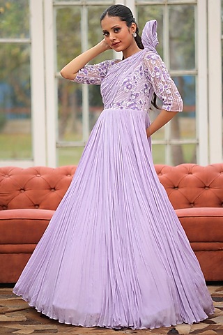 Lilac Georgette Embroidered Gown by House Of Tushaom