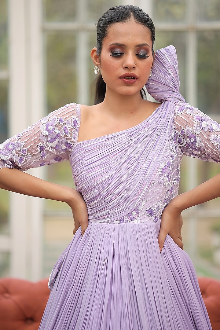Lilac Georgette Embroidered Engagement Gown by House Of Tushaom at Pernia's Pop Up Shop