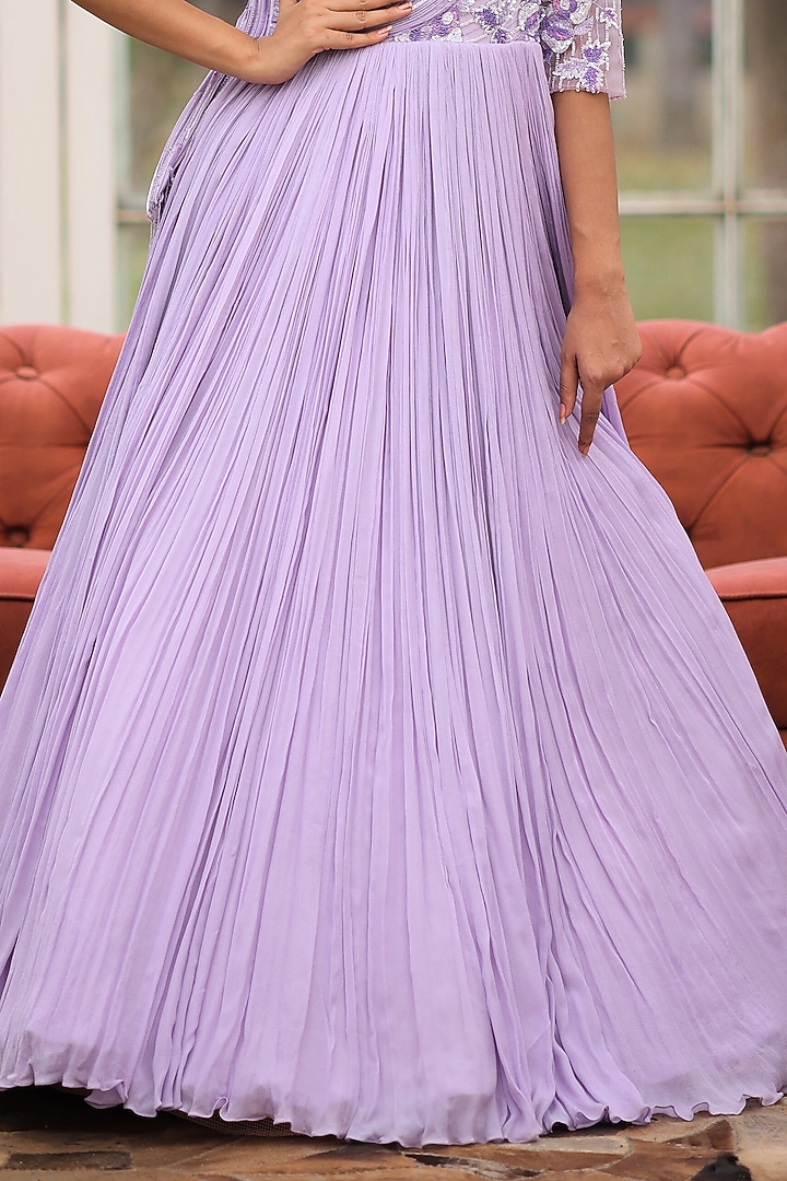 Lilac Georgette Embroidered Engagement Gown by House Of Tushaom at Pernia's Pop Up Shop