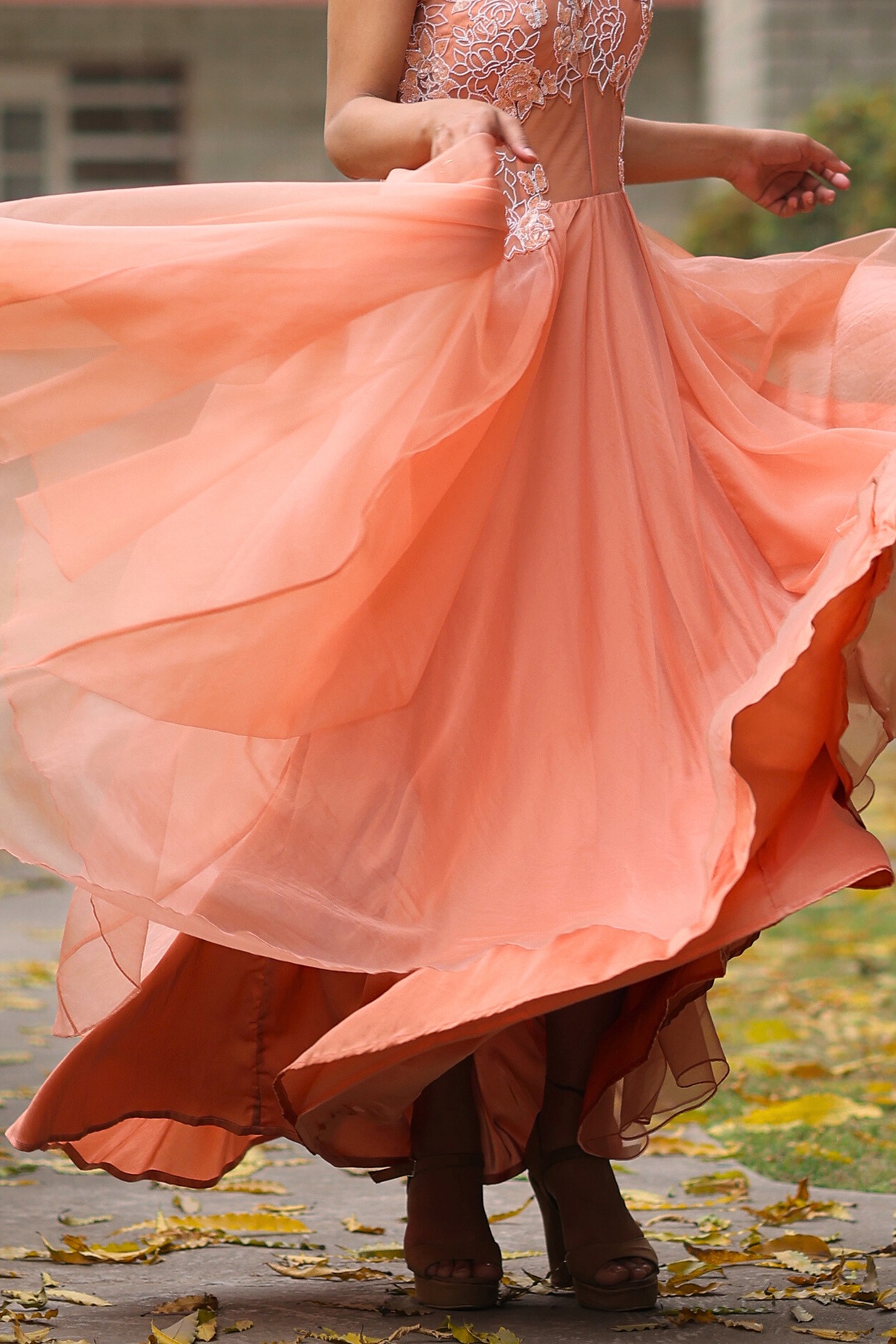 Peach High Low Prom Dress