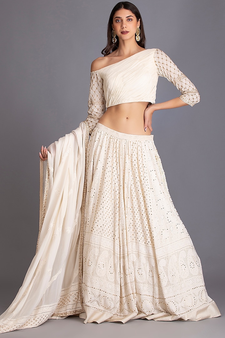 Off-White Embroidered Lehenga Set by House of Tushaom