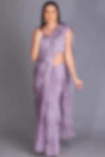Lilac Embroidered Ruffled Saree Set by House of Tushaom