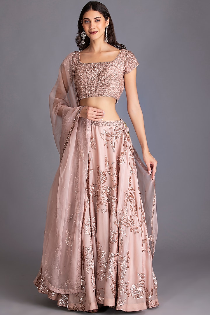 Rose Pink Embroidered Lehenga Set by House of Tushaom