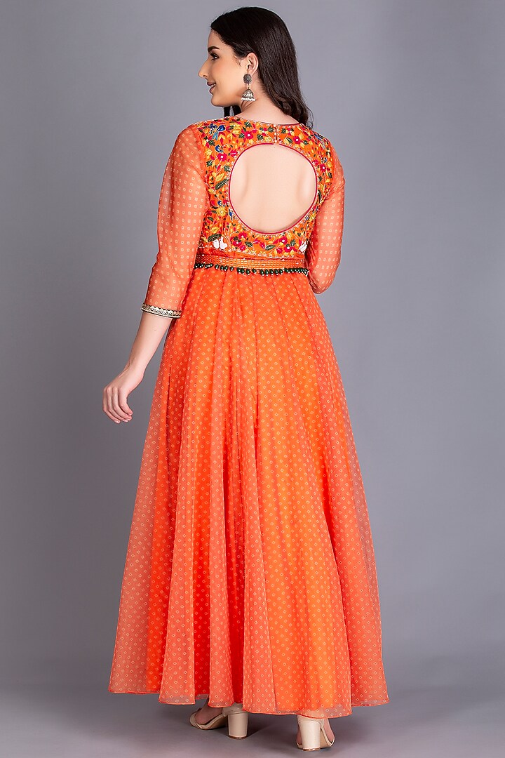 Sunset Orange Resham Embroidered Wedding Anarkali Set by House of Tushaom at Pernia's Pop Up Shop