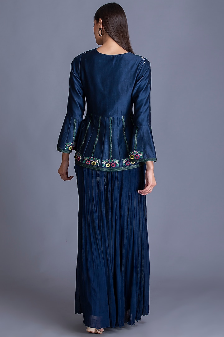Midnight Blue Resham Work Embroidered Wedding Anarkali Set by House of Tushaom at Pernia's Pop Up Shop