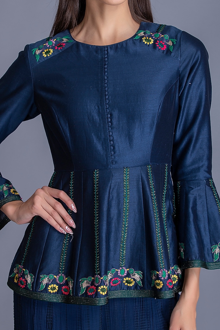 Midnight Blue Resham Work Embroidered Wedding Anarkali Set by House of Tushaom at Pernia's Pop Up Shop