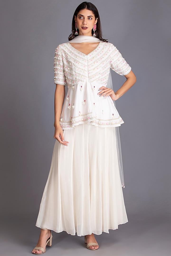 Pristine White Flared Palazzo Pant Set by House of Tushaom