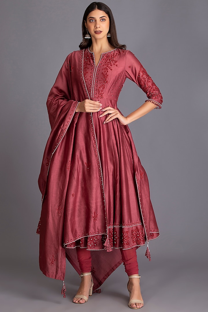 Mulbury Thread Work Embroidered Anarkali Set by House of Tushaom