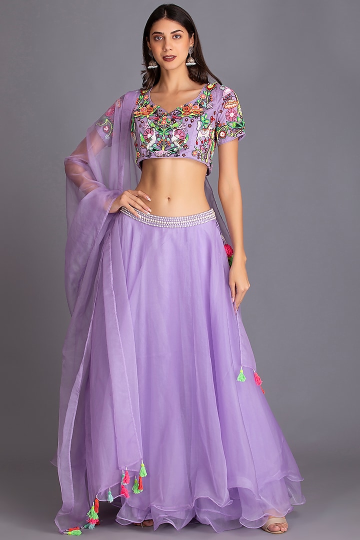 Lilac Neon Embroidered Lehenga Set by House of Tushaom