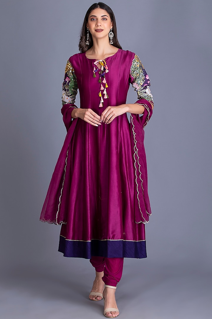 Magenta Purple Printed Anarkali Set by House of Tushaom