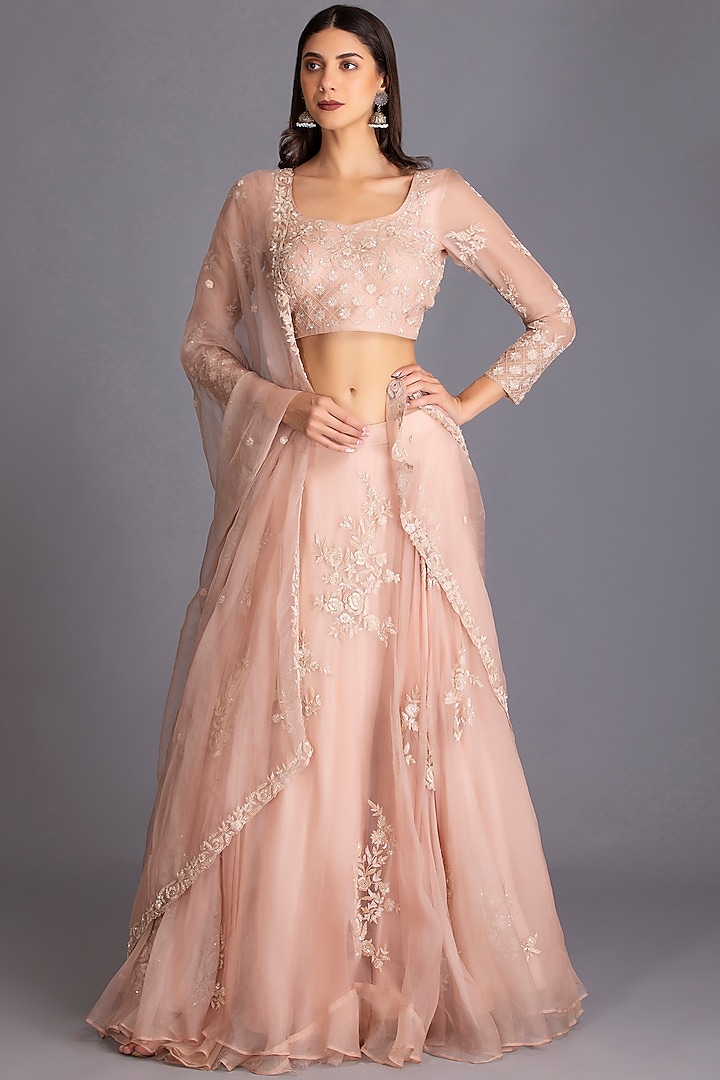 Rose Pink Sequins Embroidered Lehenga Set by House of Tushaom