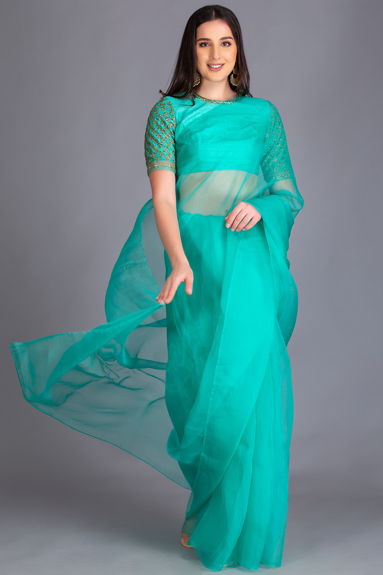 Shop Online Sea Green Silk Classic Sari with : 273721 -