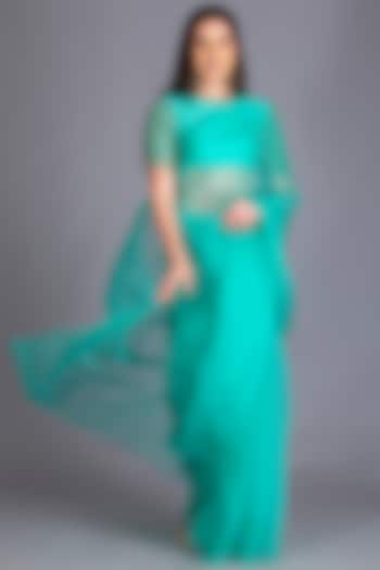 Deep Mint Silk Organza Party Wear Saree Set by House of Tushaom at Pernia's Pop Up Shop