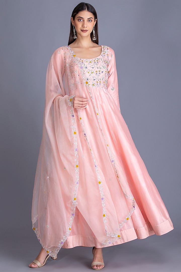 Baby Pink Hand Embroidered Anarkali Set by House of Tushaom
