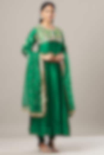 Green Chanderi Silk Anarkali Set by House of Tushaom