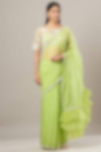 Lime Silk Organza Saree Set by House of Tushaom