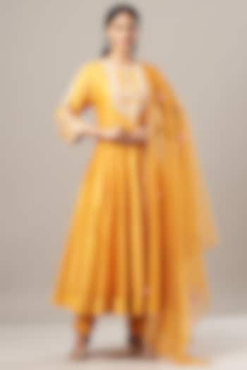 Yellow Embroidered Anarkali Set by House of Tushaom