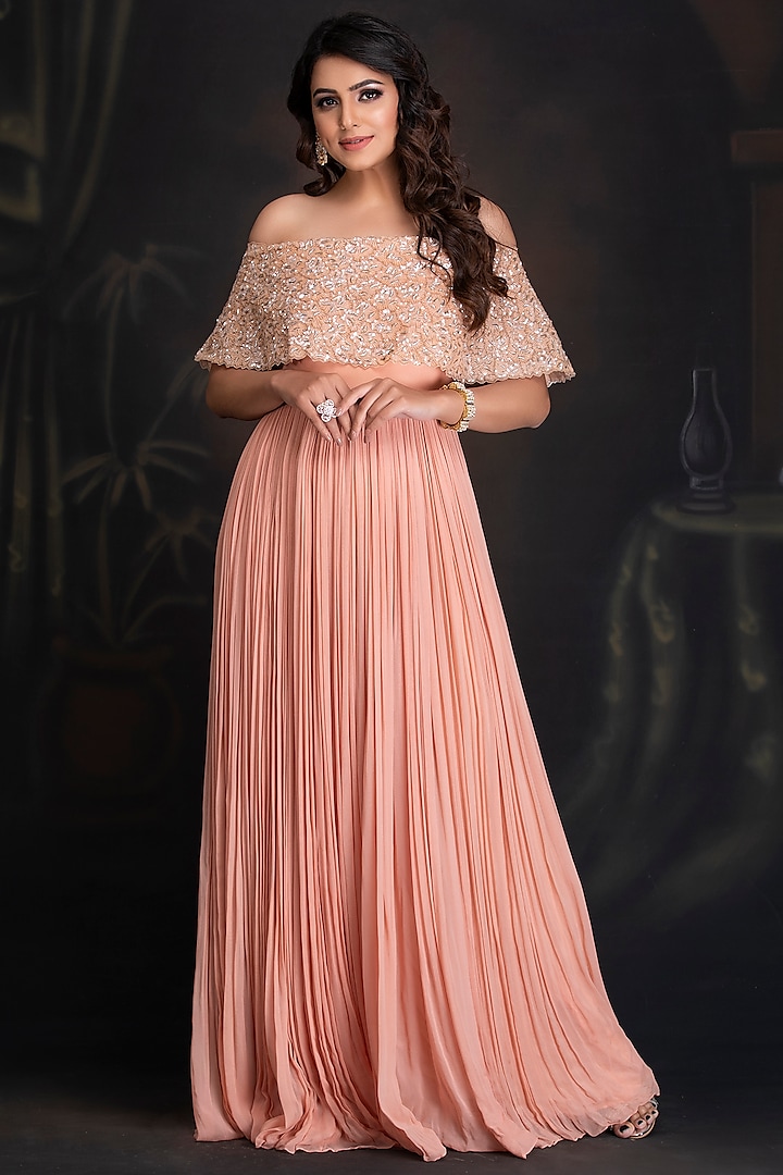 Peach Bloom Embroidered Gown by House of Tushaom
