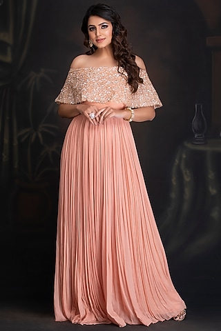 Peach Bloom Embroidered Gown by House of Tushaom