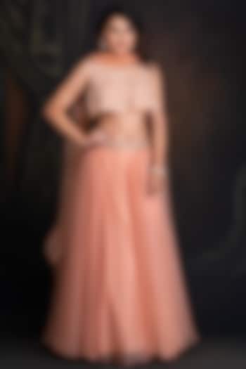 Peach Bloom Silk Organza Wedding Lehenga Set by House of Tushaom at Pernia's Pop Up Shop