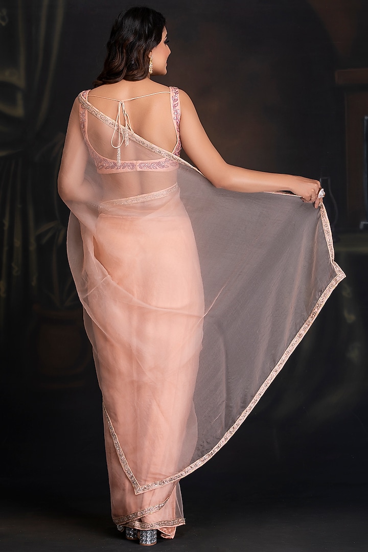 Peach Bloom Embroidered Party Wear Saree Set by House of Tushaom at Pernia's Pop Up Shop