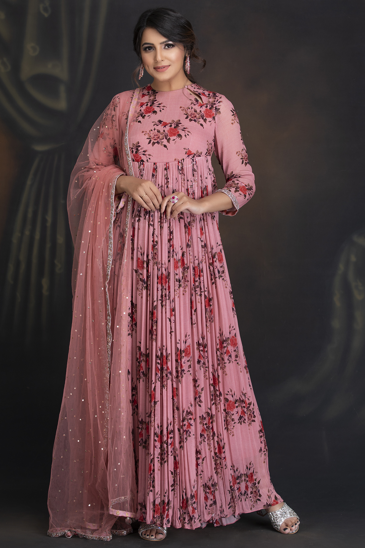 Ash Rose Printed Wedding Anarkali Set by House of Tushaom at Pernia's Pop Up Shop