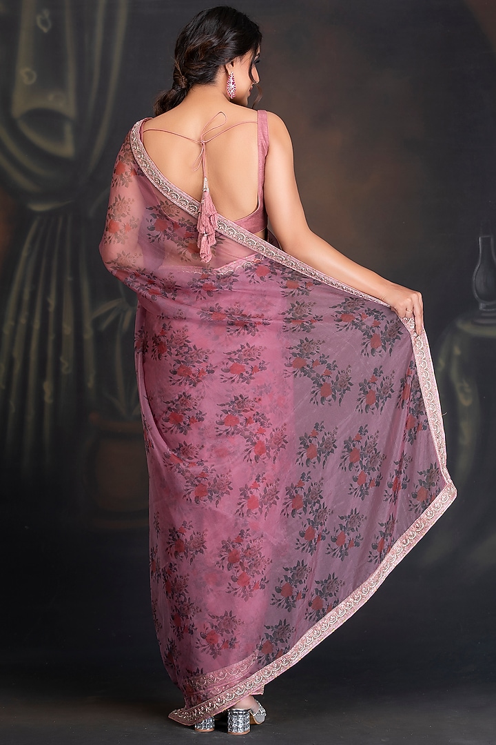 Ash Rose Printed & Embroidered Wedding Saree Set by House of Tushaom at Pernia's Pop Up Shop