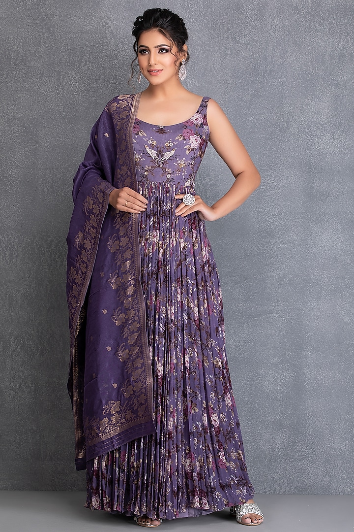 Heirloom Lilac Georgette Party Wear Anarkali Set by House of Tushaom at Pernia's Pop Up Shop