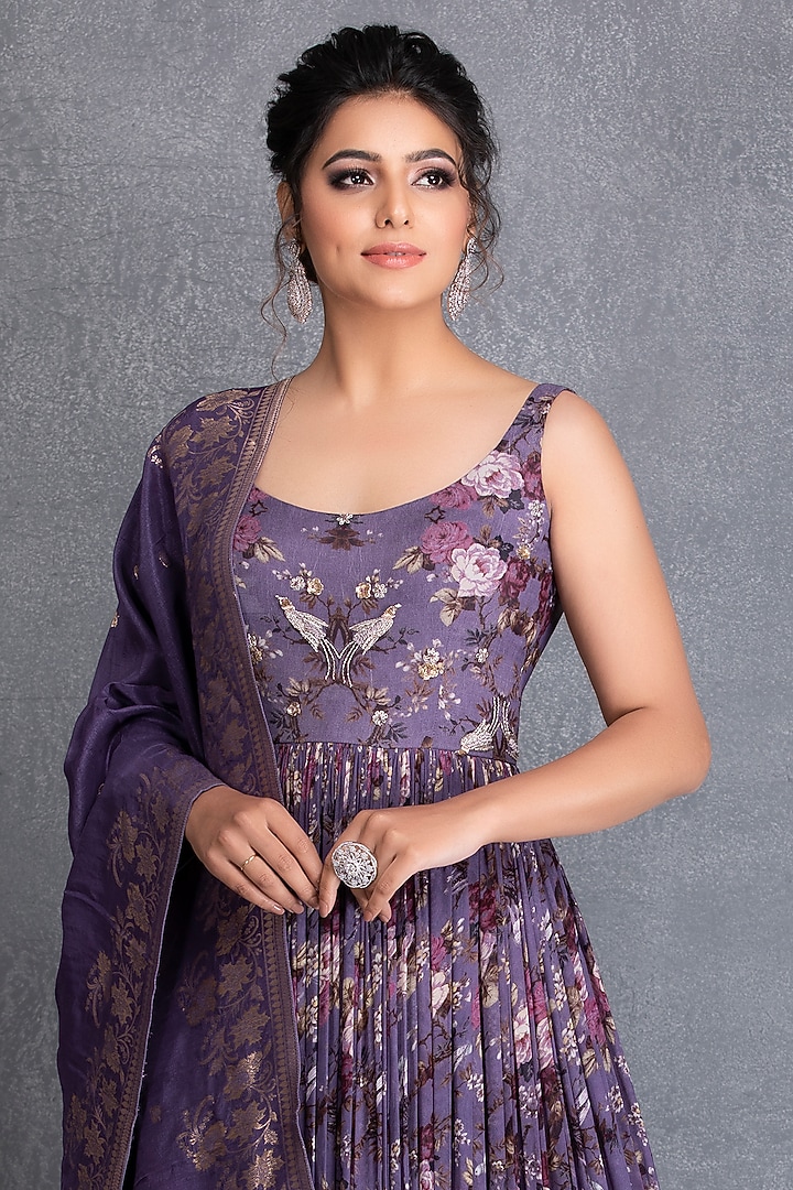 Heirloom Lilac Georgette Party Wear Anarkali Set by House of Tushaom at Pernia's Pop Up Shop
