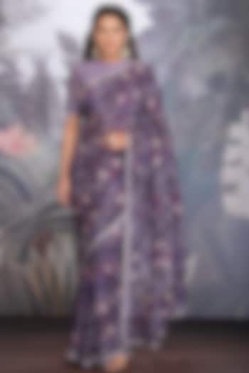 Heirloom Lilac Embroidered Party Wear Saree Set by House of Tushaom at Pernia's Pop Up Shop