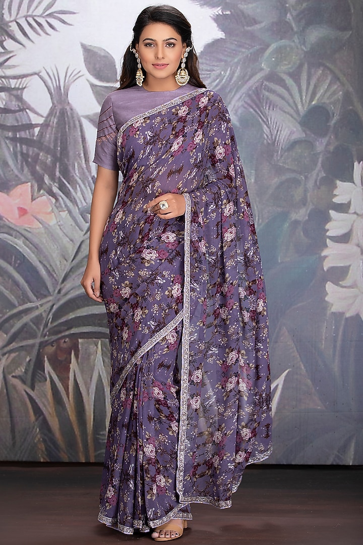 Heirloom Lilac Embroidered Party Wear Saree Set by House of Tushaom at Pernia's Pop Up Shop