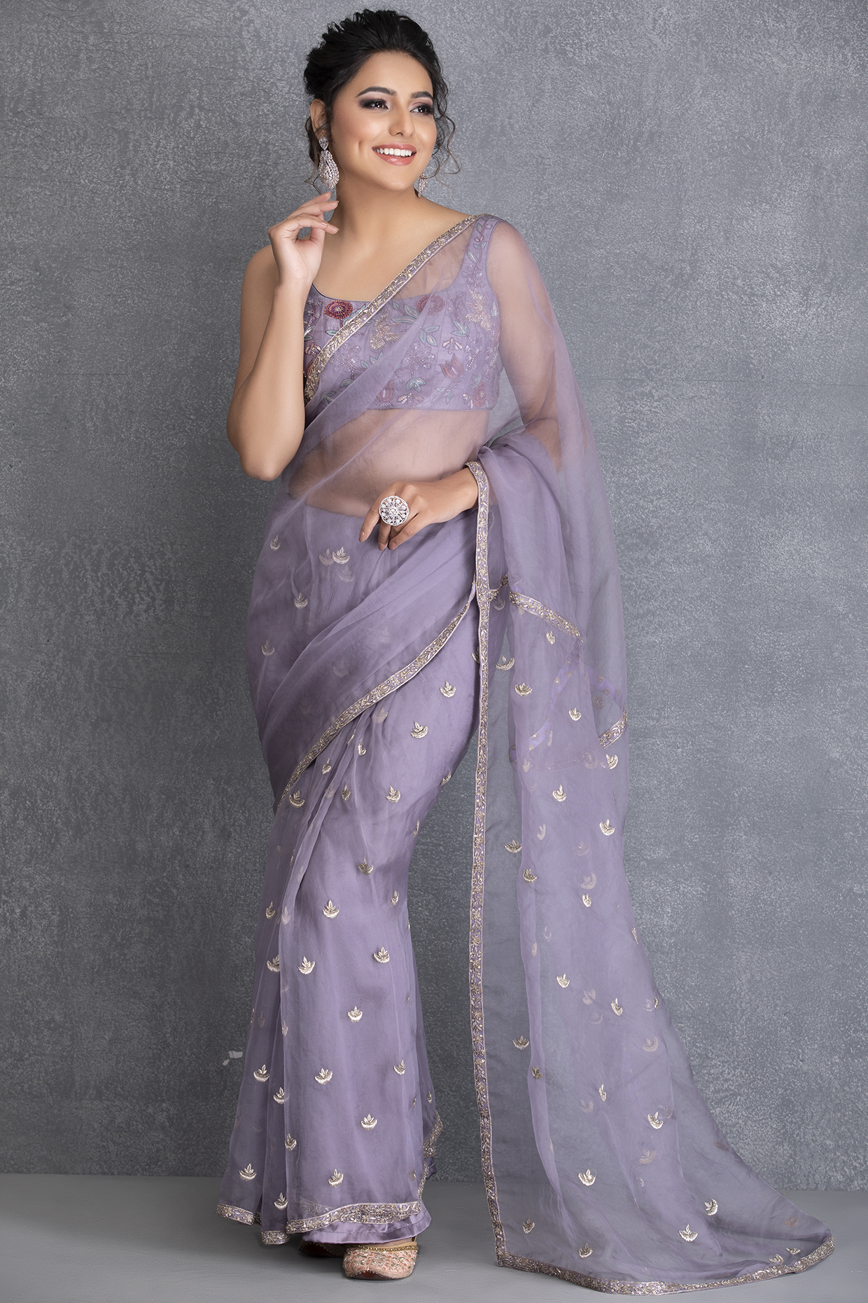 Heirloom Lilac Hand Embroidered Wedding Saree Set by House of Tushaom at Pernia's Pop Up Shop