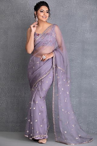 Heirloom Lilac Hand Embroidered Saree Set by House of Tushaom
