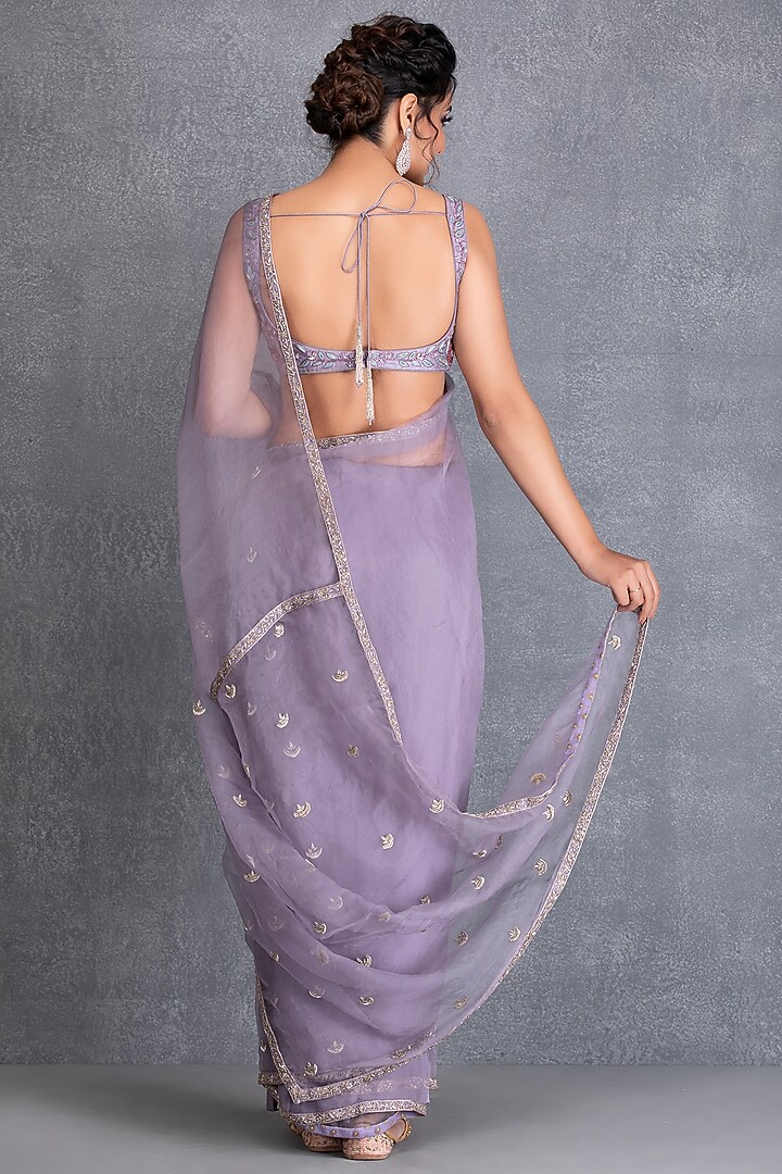 Heirloom Lilac Hand Embroidered Wedding Saree Set by House of Tushaom at Pernia's Pop Up Shop