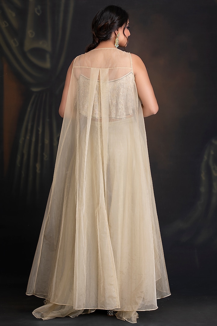 Beige Green Silk Organza Pant Set by House of Tushaom at Pernia's Pop Up Shop