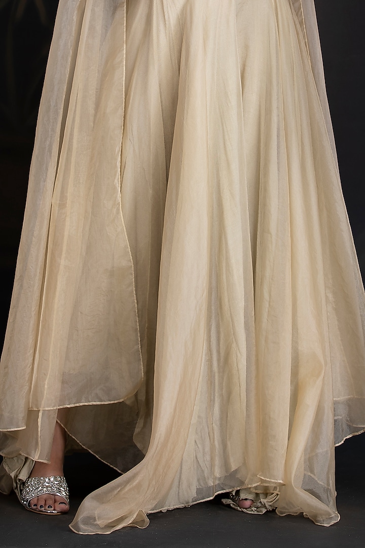 Beige Green Silk Organza Pant Set by House of Tushaom at Pernia's Pop Up Shop