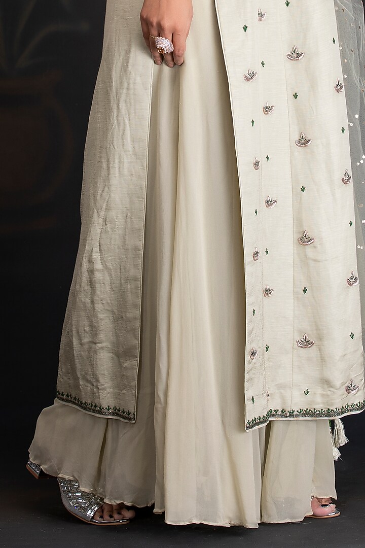 Beige Green Silk Linen Kurta Set by House of Tushaom at Pernia's Pop Up Shop
