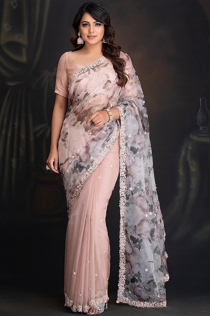 Lotus Pink Printed Saree Set by House of Tushaom