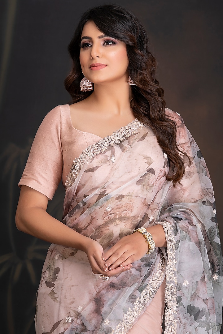 Lotus Pink Printed Wedding Saree Set by House of Tushaom at Pernia's Pop Up Shop