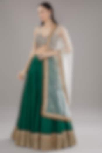 Emerald Green Chanderi Silk Wedding Lehenga Set by House of Tushaom at Pernia's Pop Up Shop