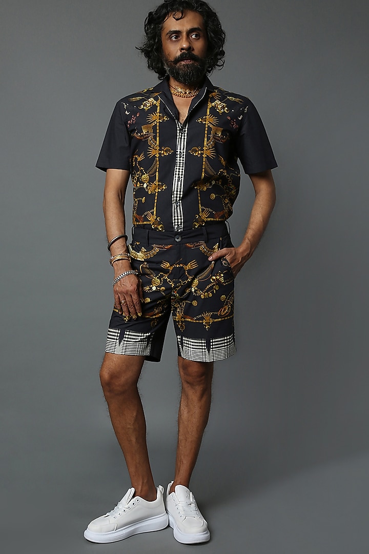 Black Cotton Shorts by HOUSE OF THREE MEN