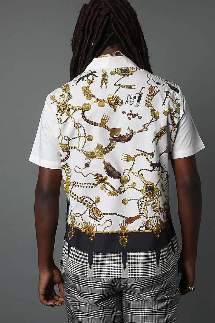 White Cotton Printed Party Wear Shirt by HOUSE OF THREE MEN at Pernia's Pop Up Shop