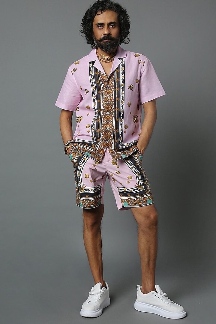 Pink Cotton Printed Shirt by HOUSE OF THREE MEN